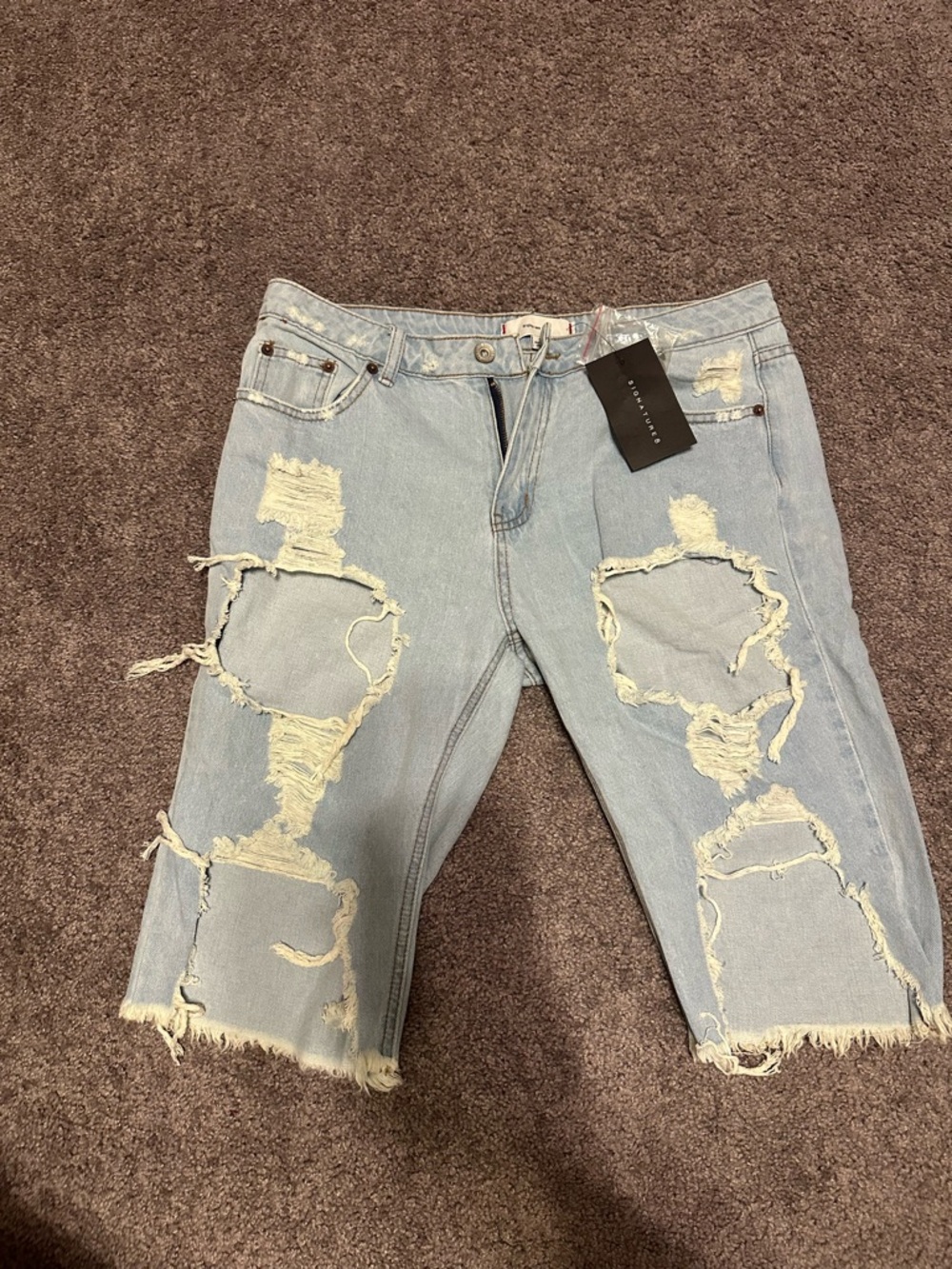 Signature8 Light Blue Distressed Knee-Length Jean Shorts